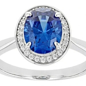 Blue And White Cubic Zirconia Rhodium Over Sterling Silver Ring